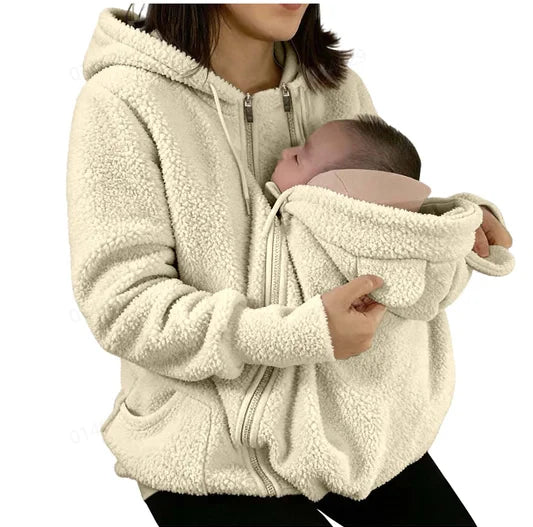 Pull Porte-Bébé Polaire 2 en 1 — Sweat à Capuche Maternité Chaud