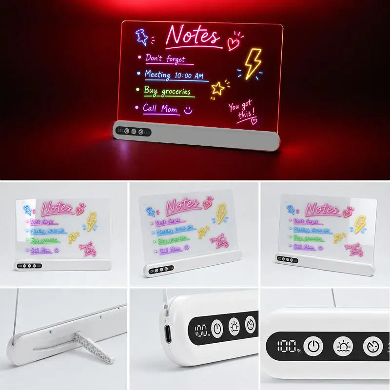 Tableau de dessin LED enfant rechargeable – Acrylique lumineux, minuterie & support intégré