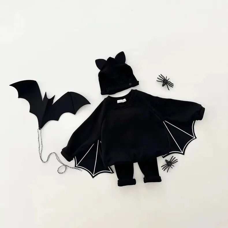 Costume Halloween Bébé 3 Pièces – Haut Chauve-Souris, Pantalon & Chapeau | Garçon & Fille 1-3 ans