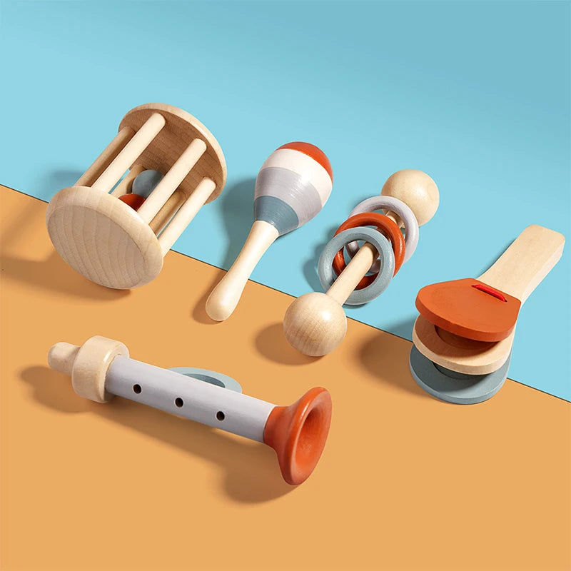 Set 5 Instruments de Musique Montessori Bébé en Bois | Jouet Sensoriel Éveil Musical