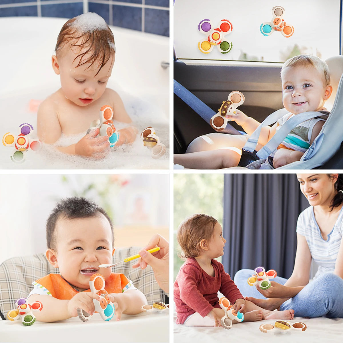 Baby Spinner – Toupies Ventouse Bébé 3 Pièces | Jouet de Bain Éveil Sensoriel | 0-3 ans