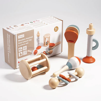 Set 5 Instruments de Musique Montessori Bébé en Bois | Jouet Sensoriel Éveil Musical