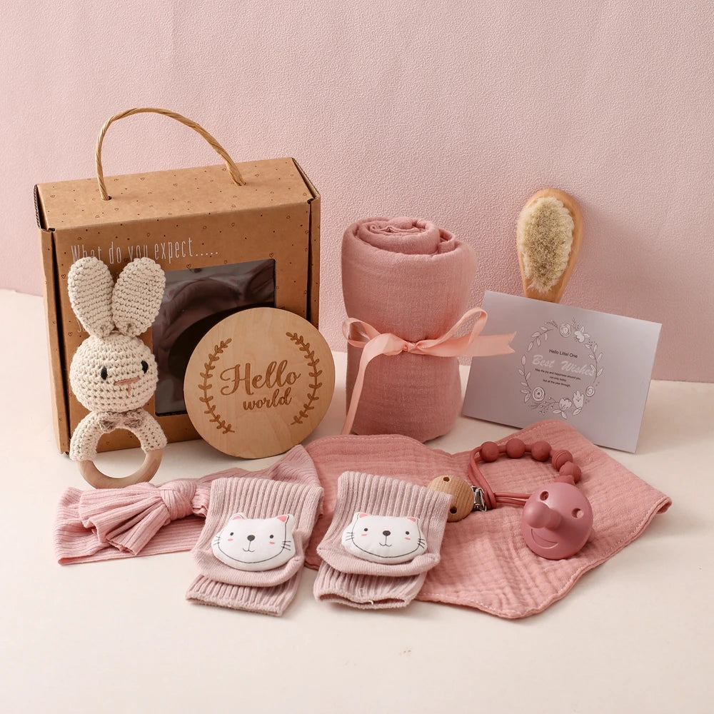 Coffret Naissance Bébé | Set de Bain Coton, Doudou & Hochet | BabyBox™