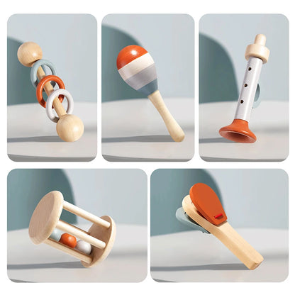 Set 5 Instruments de Musique Montessori Bébé en Bois | Jouet Sensoriel Éveil Musical