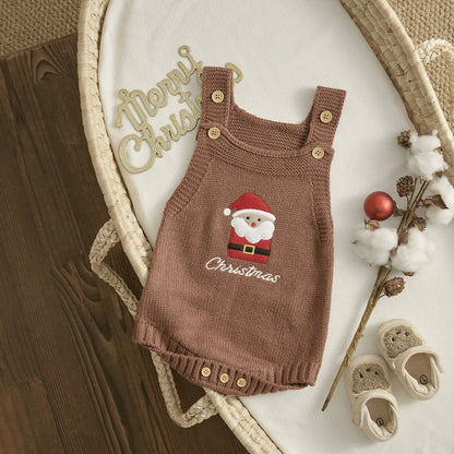 Barboteuse Noël bébé en maille à bretelles