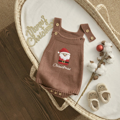 Barboteuse Noël bébé en maille à bretelles