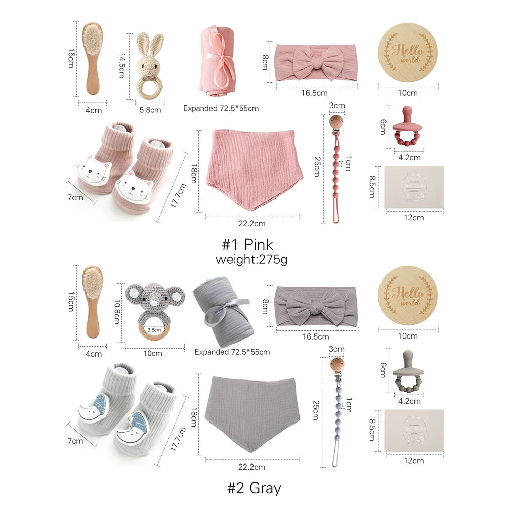 Coffret Naissance Bébé | Set de Bain Coton, Doudou & Hochet | BabyBox™