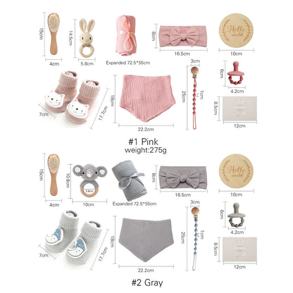 Coffret Naissance Bébé | Set de Bain Coton, Doudou & Hochet | BabyBox™