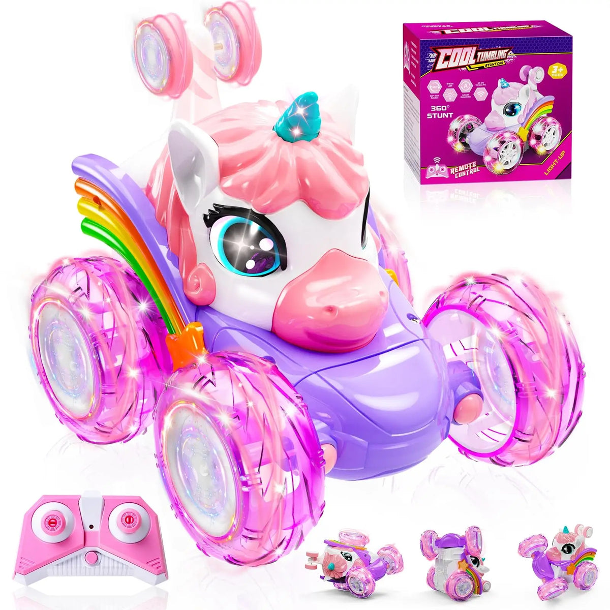 Voiture télécommandée licorne – Cascades 360° et lumières