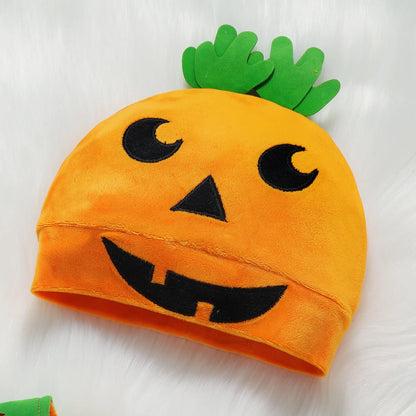 Costume Citrouille Bébé Halloween – Barboteuse + Chapeau + Chaussures | Velours Doux 3-24 Mois