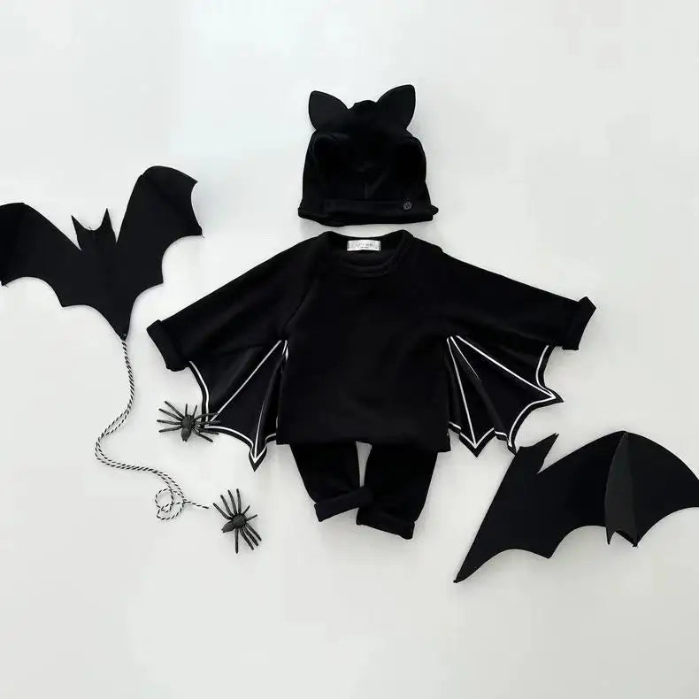 Costume Halloween Bébé 3 Pièces – Haut Chauve-Souris, Pantalon & Chapeau | Garçon & Fille 1-3 ans