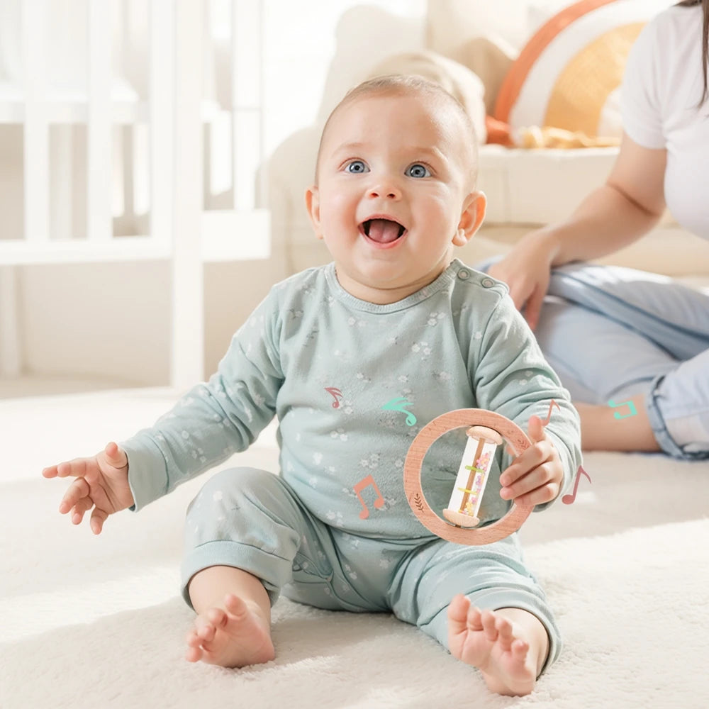 Hochet Montessori Bébé – Lot de 2 | Jouet Sensoriel Bâton de Pluie en Bois