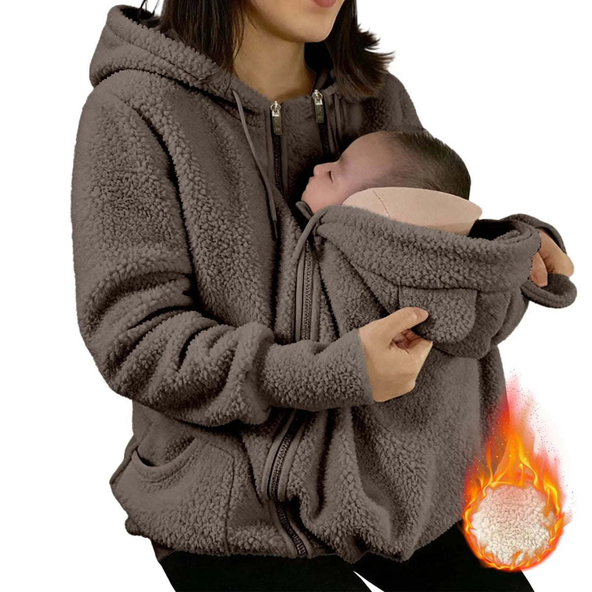 Pull Porte-Bébé Polaire 2 en 1 — Sweat à Capuche Maternité Chaud