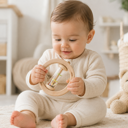 Hochet Montessori Bébé – Lot de 2 | Jouet Sensoriel Bâton de Pluie en Bois