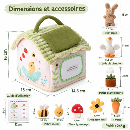 Ensemble sensoriel Montessori ferme – maisonnette en peluche pour bebe