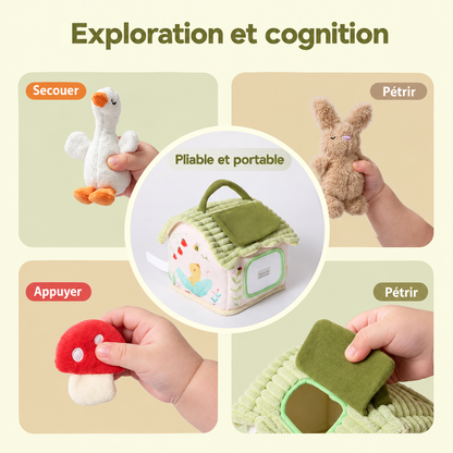 Ensemble sensoriel Montessori ferme – maisonnette en peluche pour bebe
