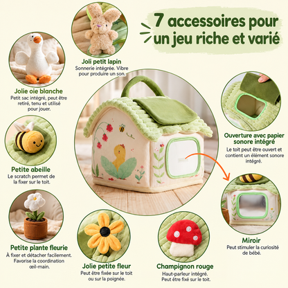 Ensemble sensoriel Montessori ferme – maisonnette en peluche pour bebe