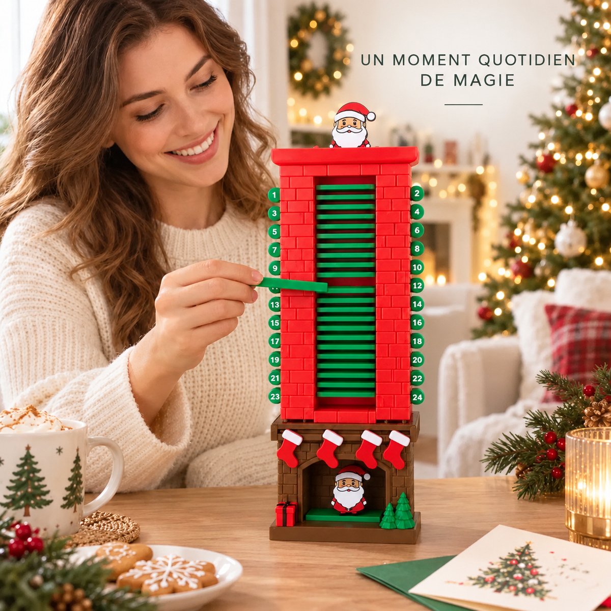 Calendrier de l’Avent cheminée Père Noël à curseur coulissant