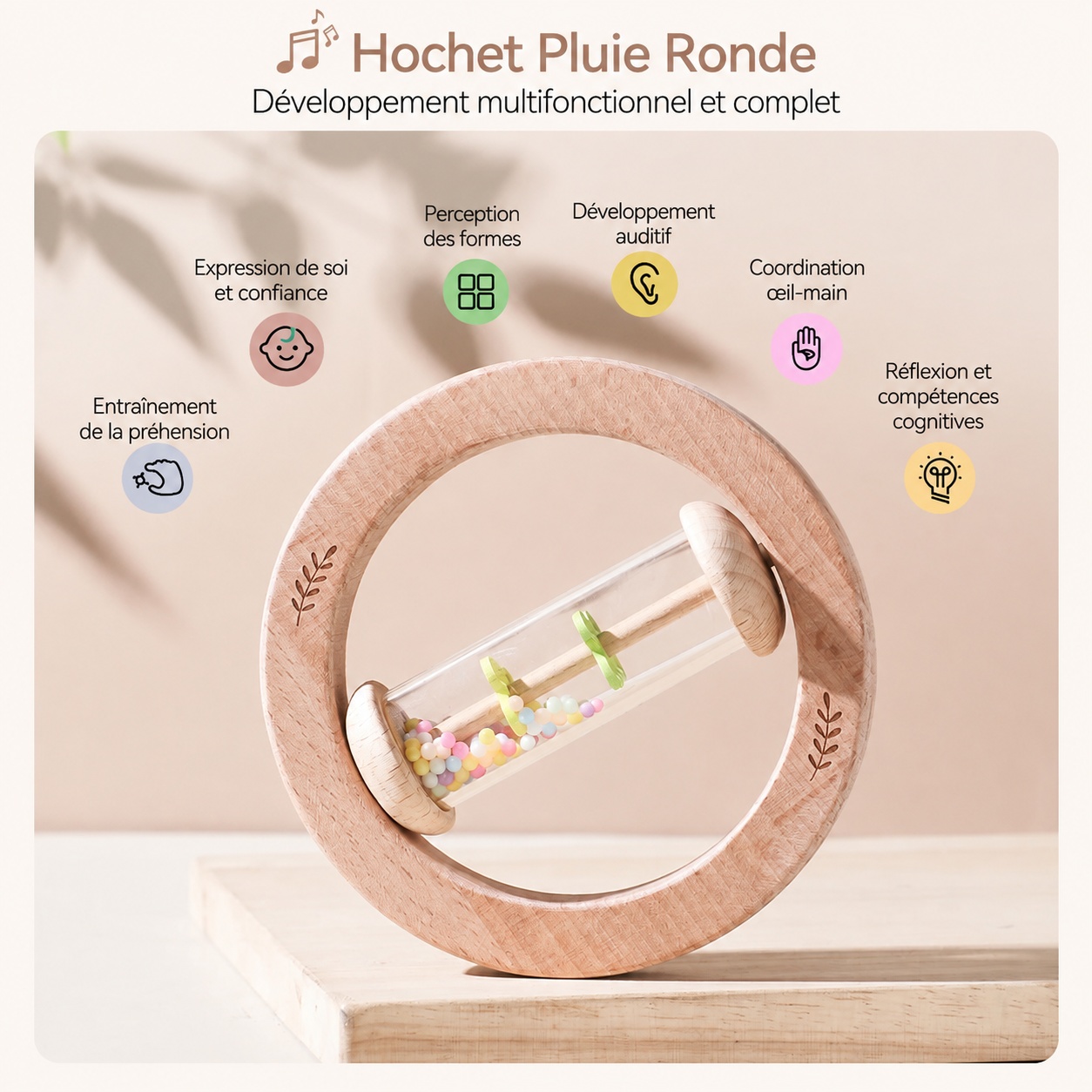 Hochet Montessori Bébé – Lot de 2 | Jouet Sensoriel Bâton de Pluie en Bois