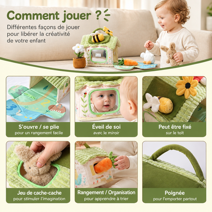 Ensemble sensoriel Montessori ferme – maisonnette en peluche pour bebe